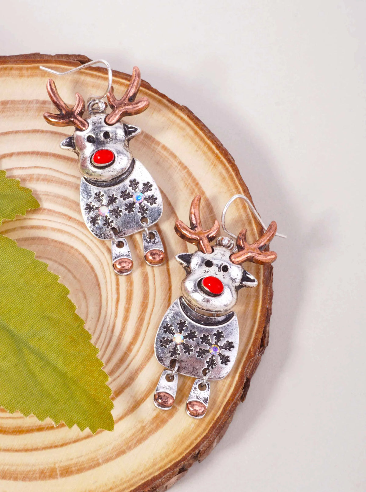 Reindeer Rhinestone Oxidized Dangle Earrings
