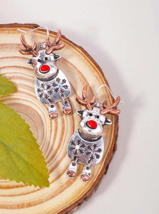 Reindeer Rhinestone Oxidized Dangle Earrings