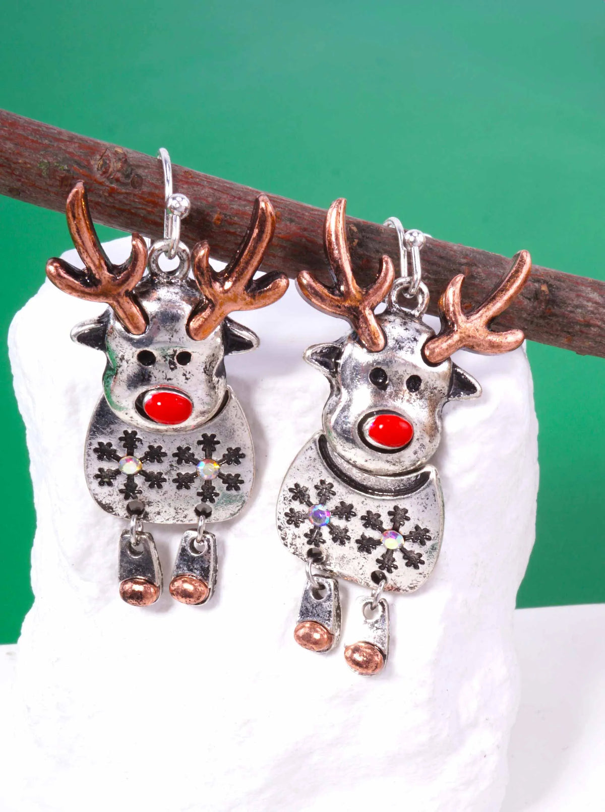 Reindeer Rhinestone Oxidized Dangle Earrings