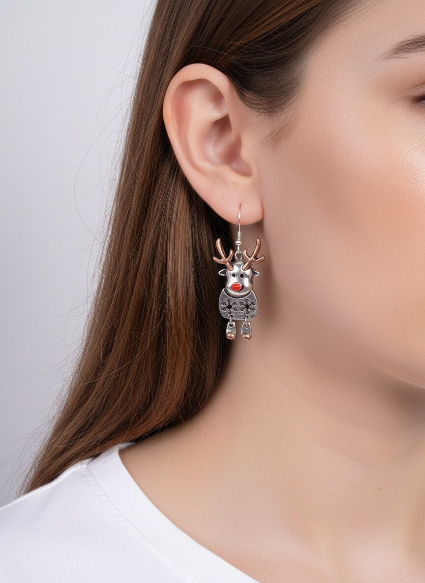 Reindeer Rhinestone Oxidized Dangle Earrings