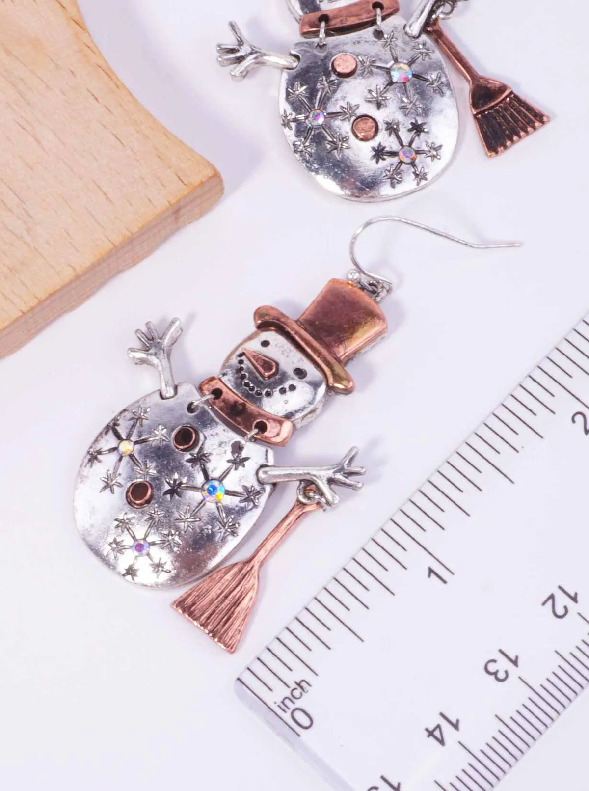 Oxidized Snowman Rhinestone Drop Earrings