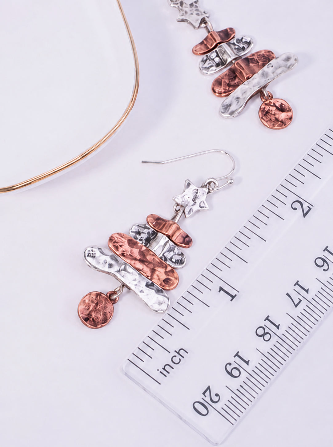 Hammered Oxidized Christmas Tree Drop Earrings