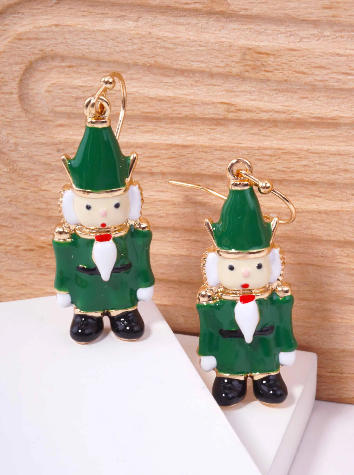 Enamel Nutcracker Hook Drop Earrings
