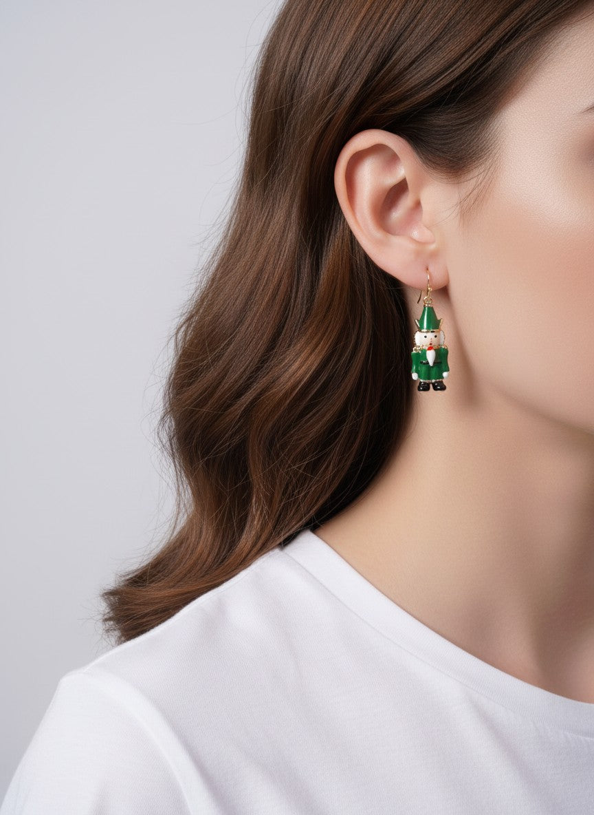 Enamel Nutcracker Hook Drop Earrings