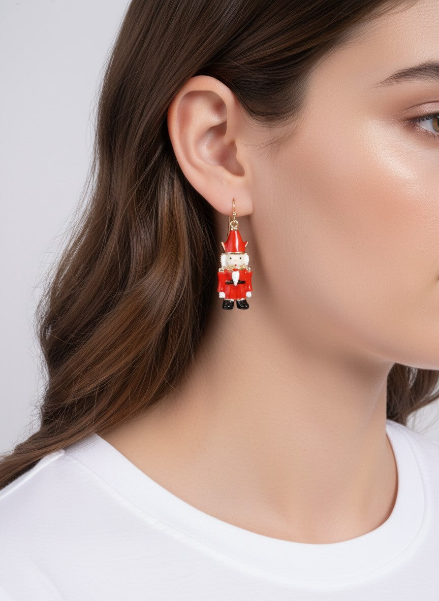 Enamel Nutcracker Hook Drop Earrings