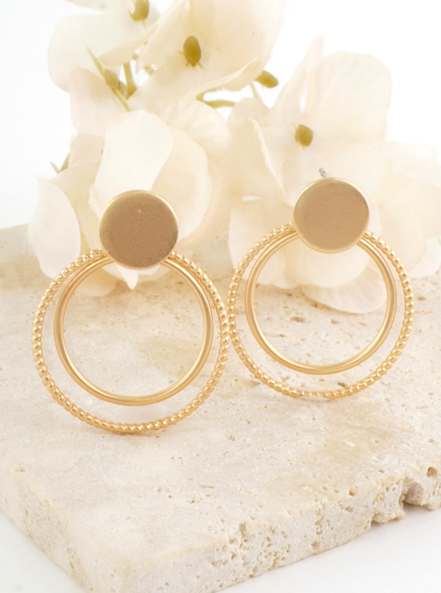 Textured Round Geometric Stud Earrings