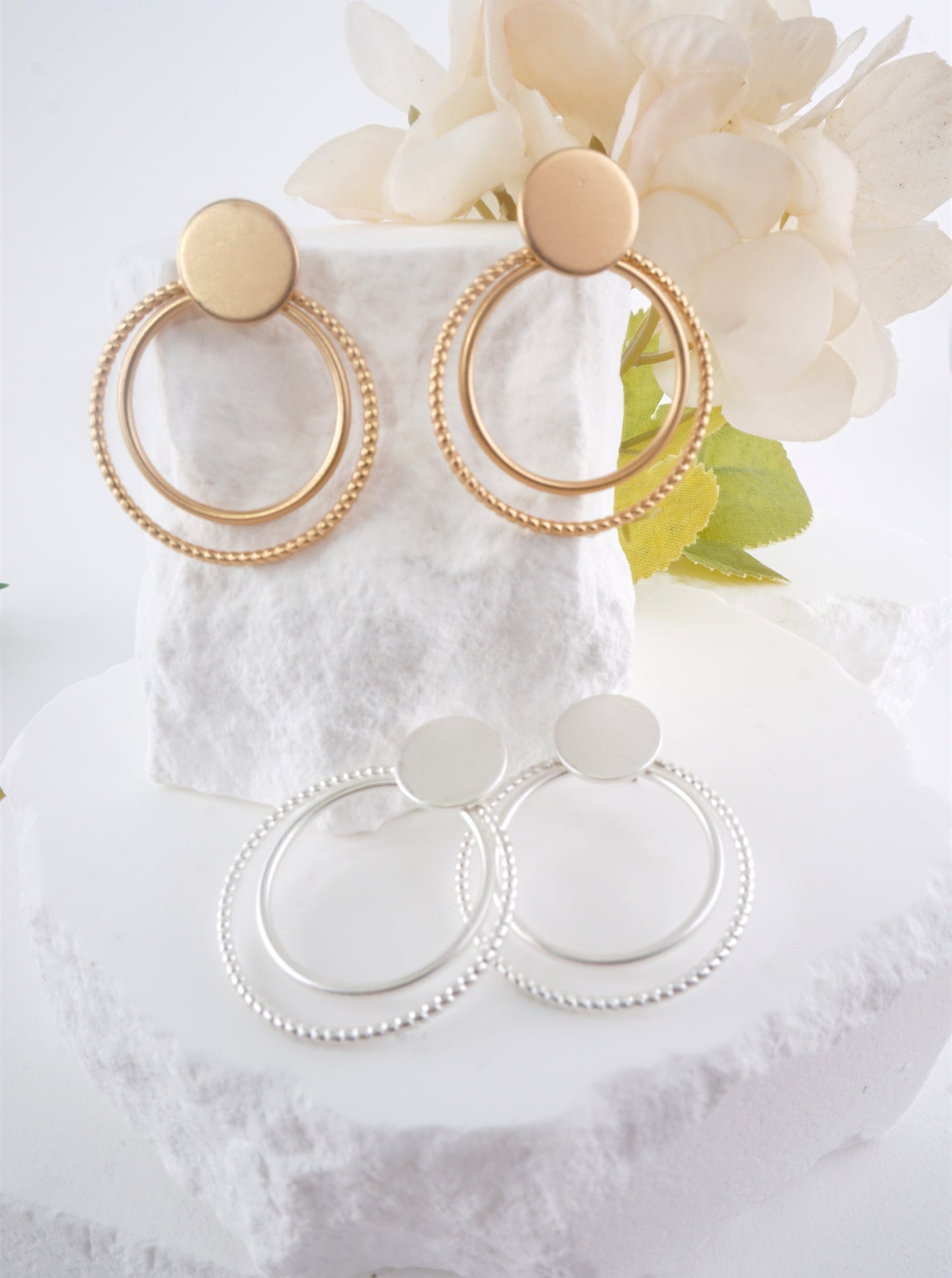 Textured Round Geometric Stud Earrings