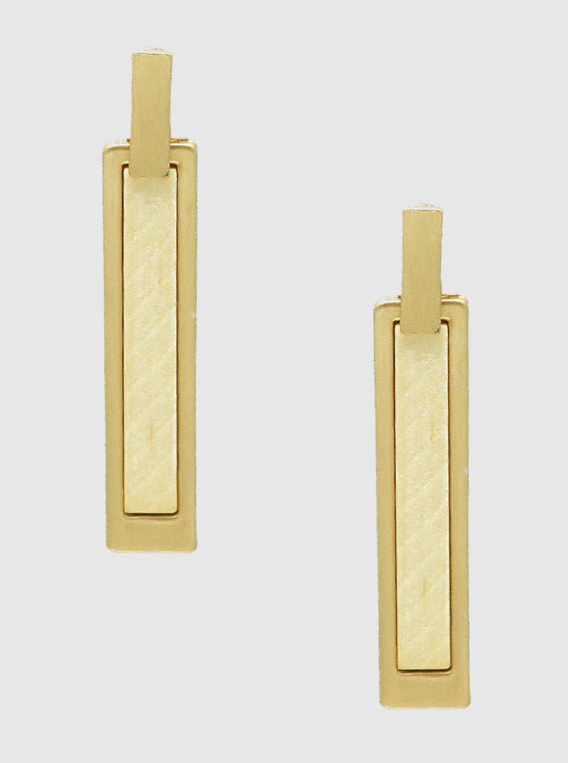 METAL WOOD VERTICAL RECTANGLE BAR DANGLE DROP EARRINGS