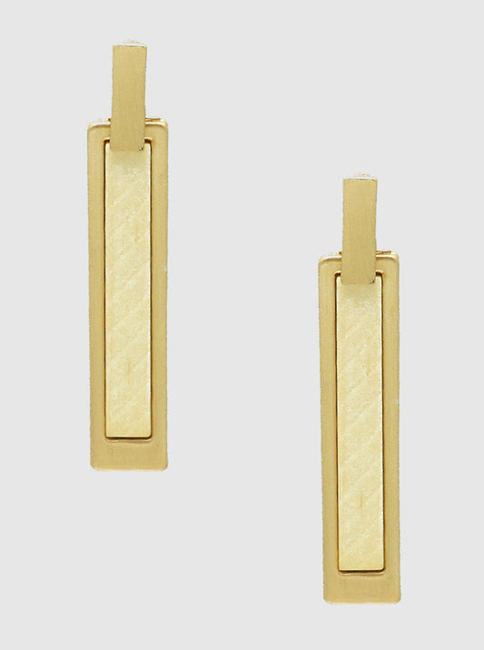 METAL WOOD VERTICAL RECTANGLE BAR DANGLE DROP EARRINGS