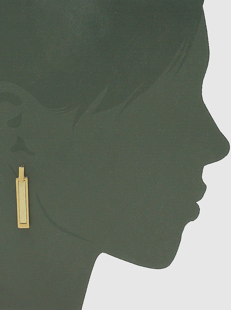 METAL WOOD VERTICAL RECTANGLE BAR DANGLE DROP EARRINGS