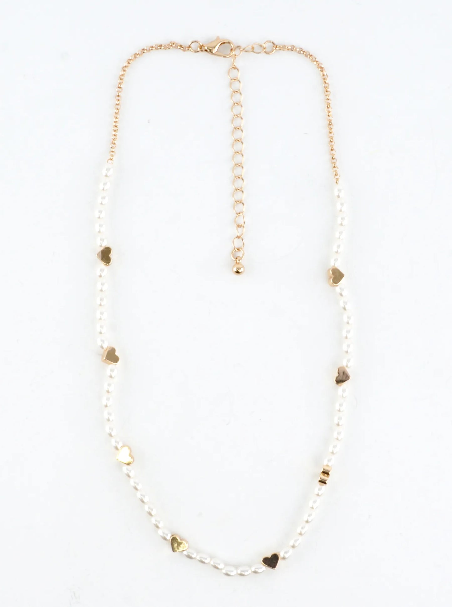 Brass Hearts Station Pearl Short Necklace