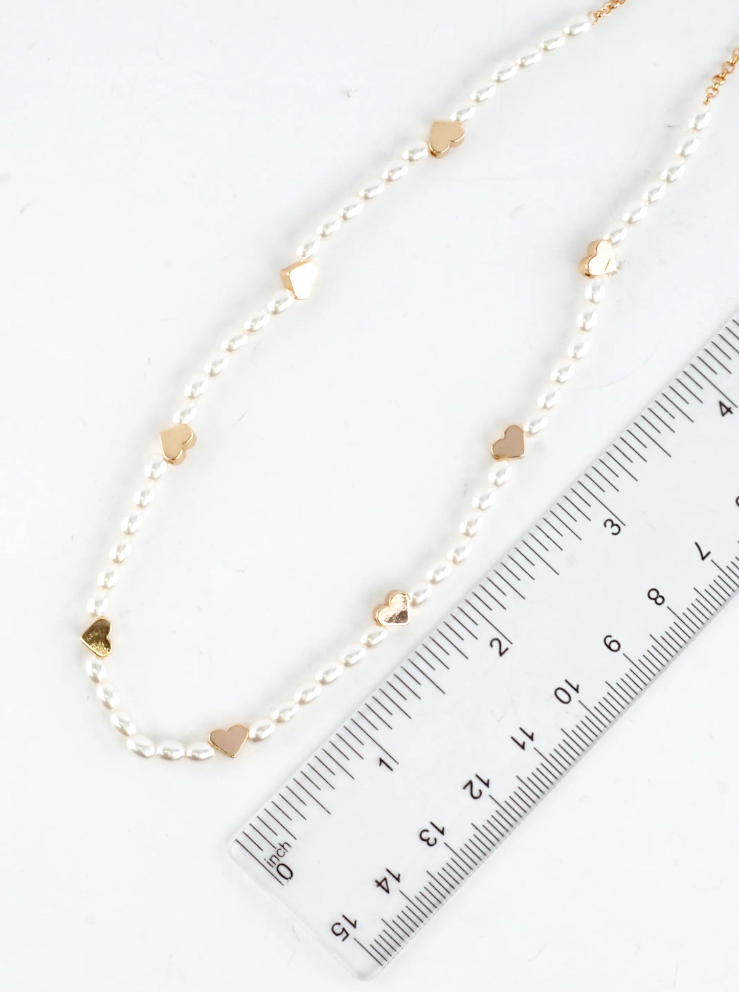 Brass Hearts Station Pearl Short Necklace