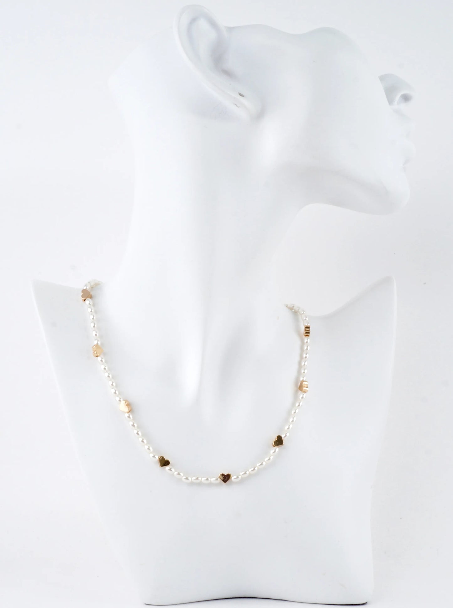 Brass Hearts Station Pearl Short Necklace
