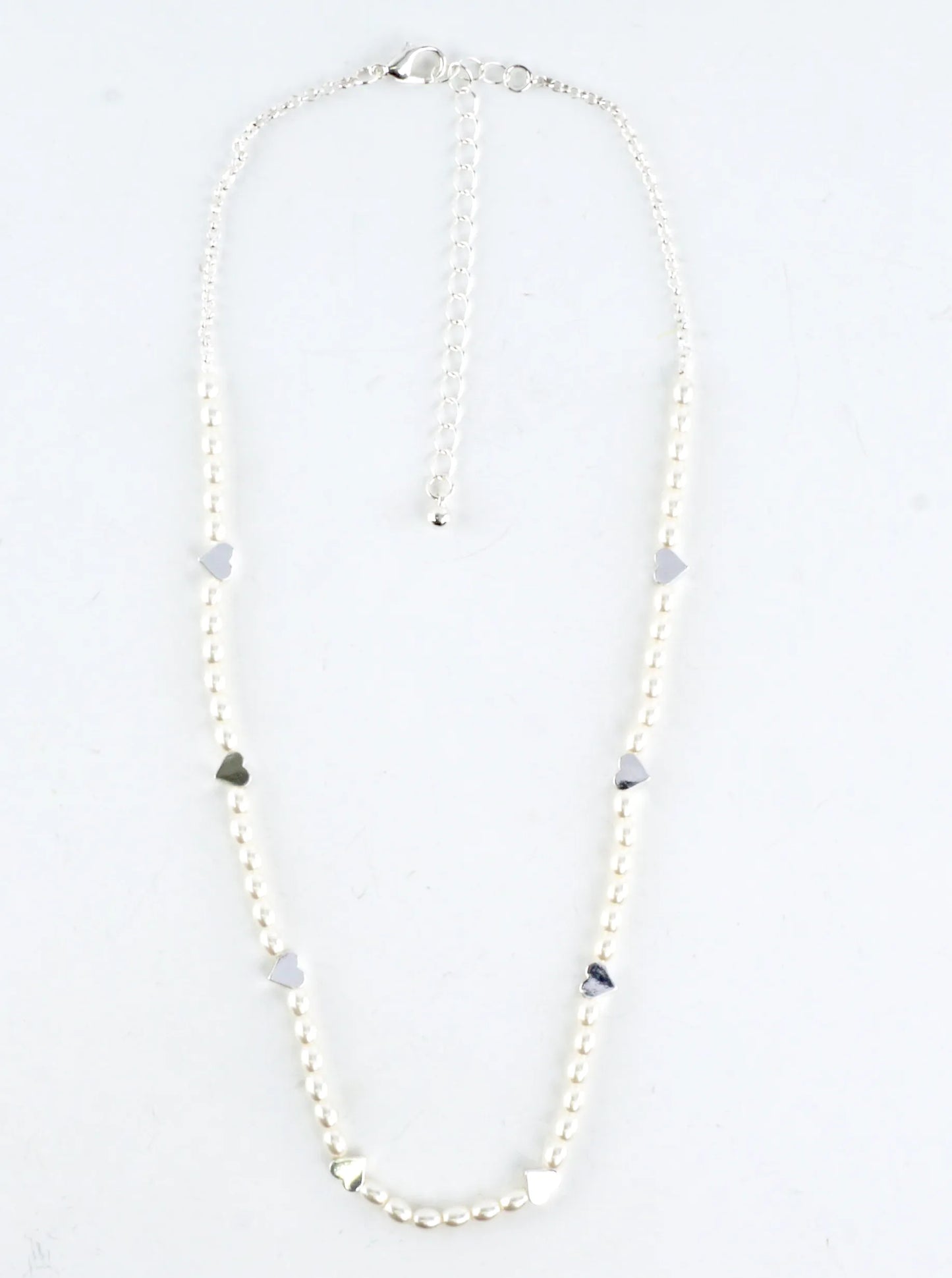 Brass Hearts Station Pearl Short Necklace