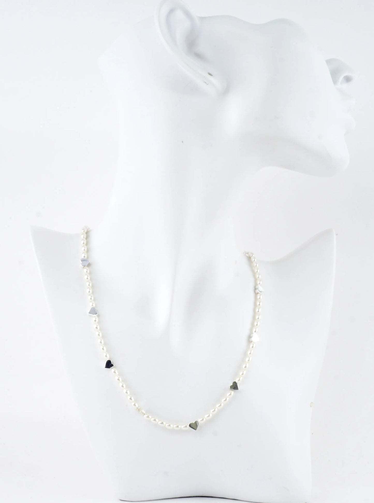 Brass Hearts Station Pearl Short Necklace