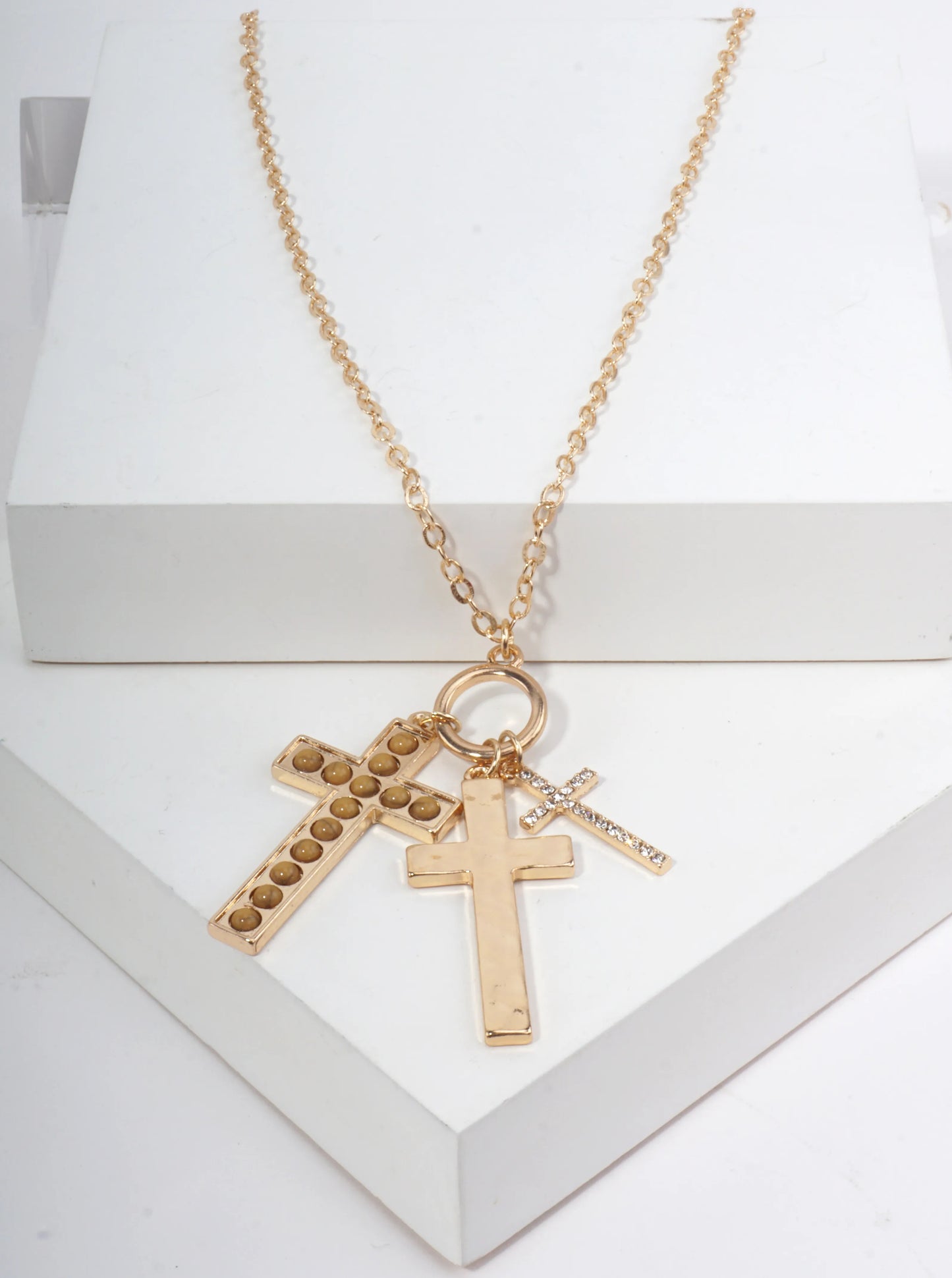 Cross Charm Hammered Pendant Necklace