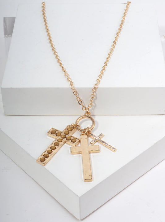 Cross Charm Hammered Pendant Necklace