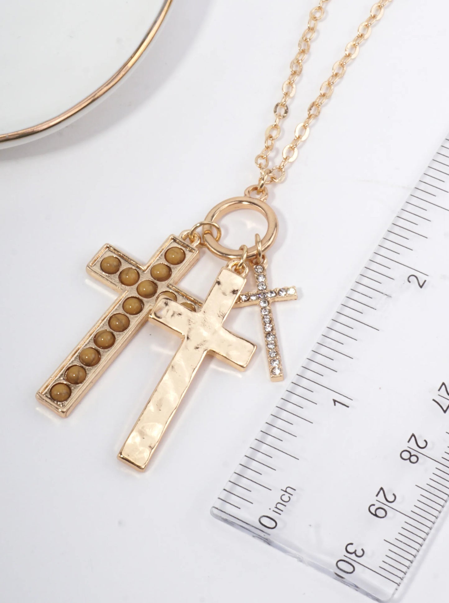 Cross Charm Hammered Pendant Necklace