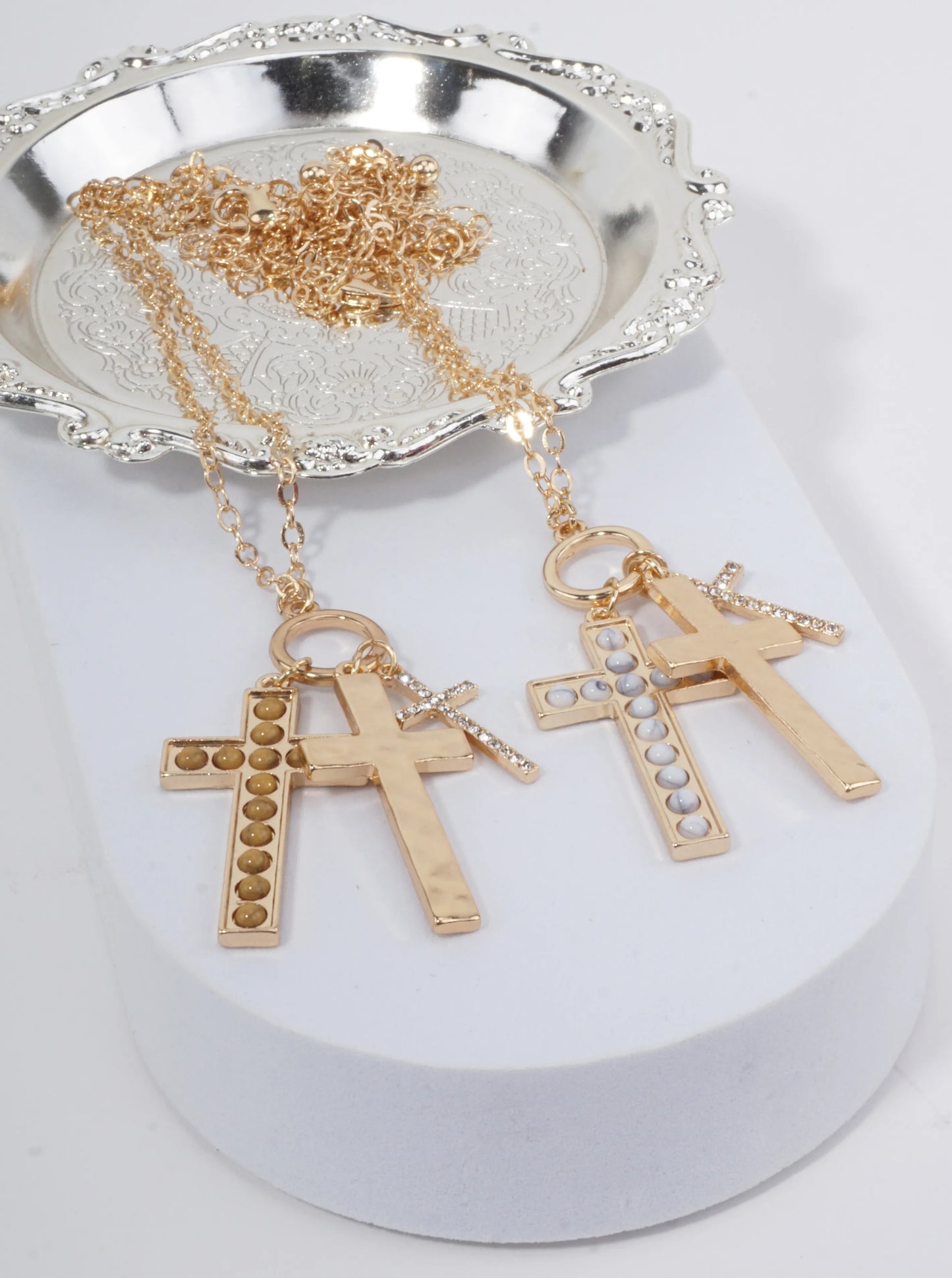 Cross Charm Hammered Pendant Necklace