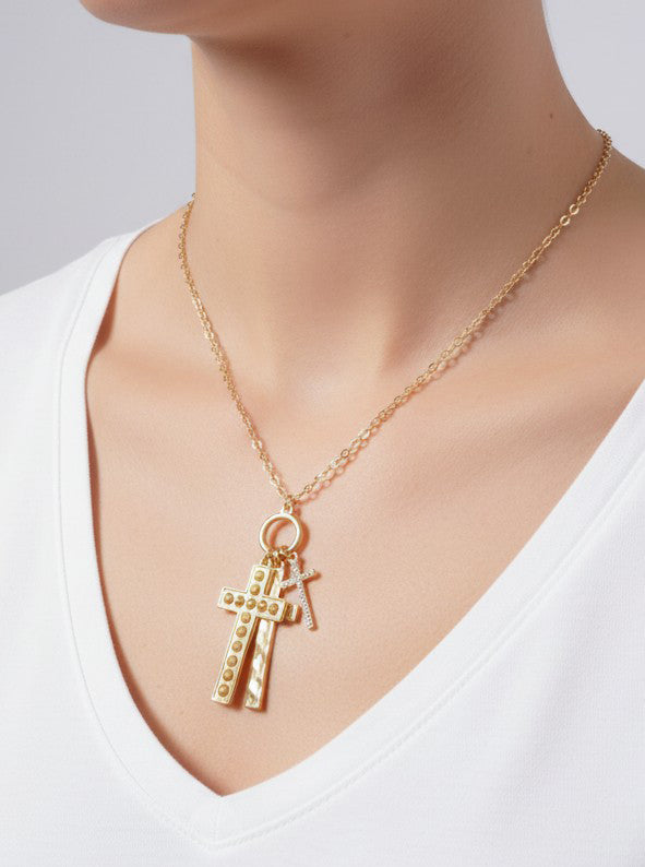 Cross Charm Hammered Pendant Necklace
