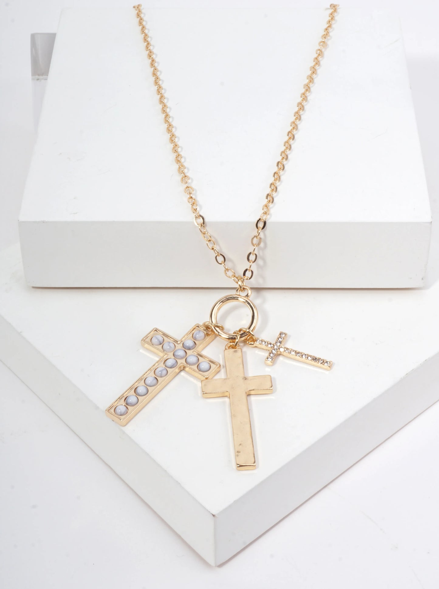 Cross Charm Hammered Pendant Necklace