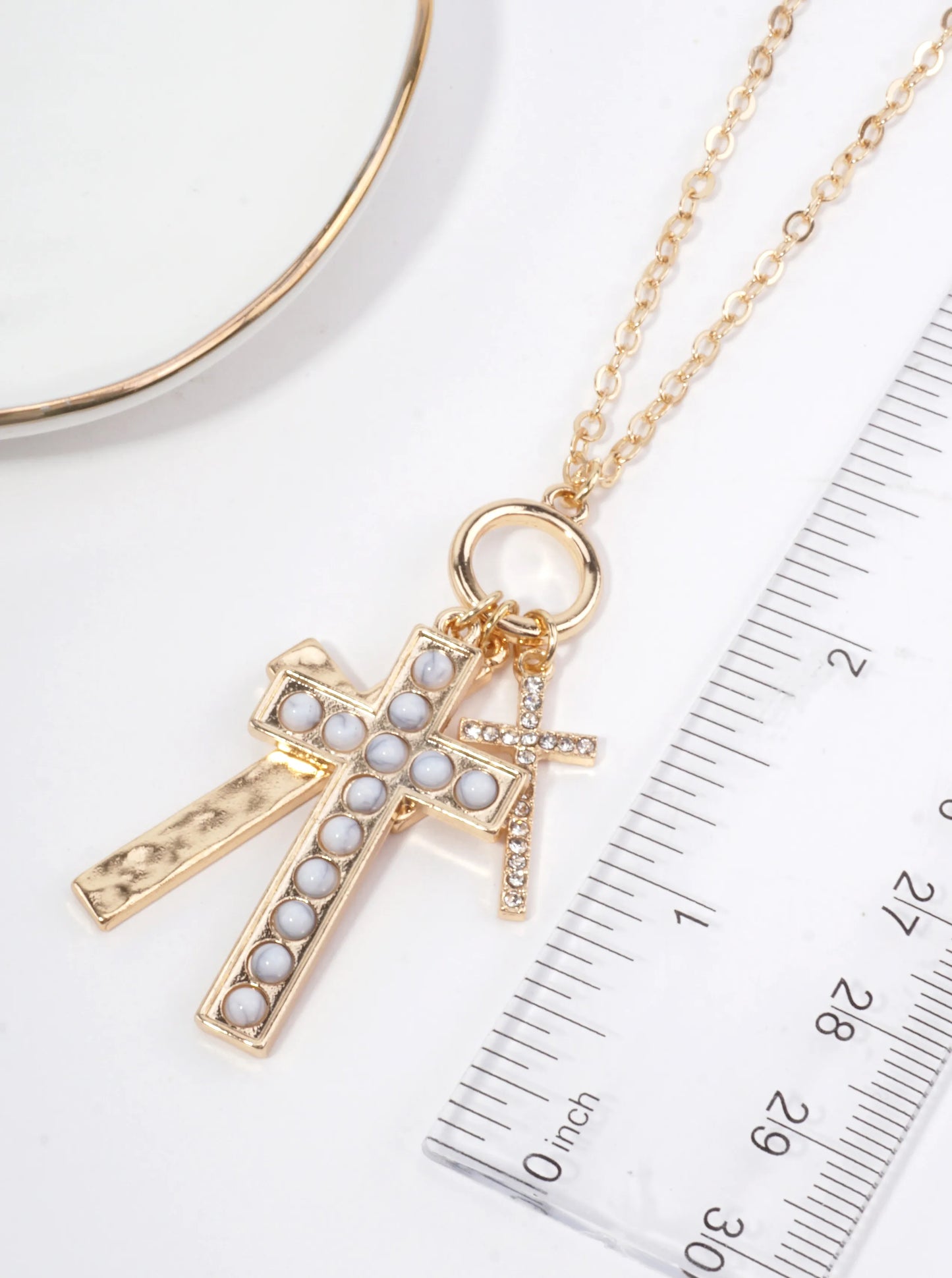 Cross Charm Hammered Pendant Necklace