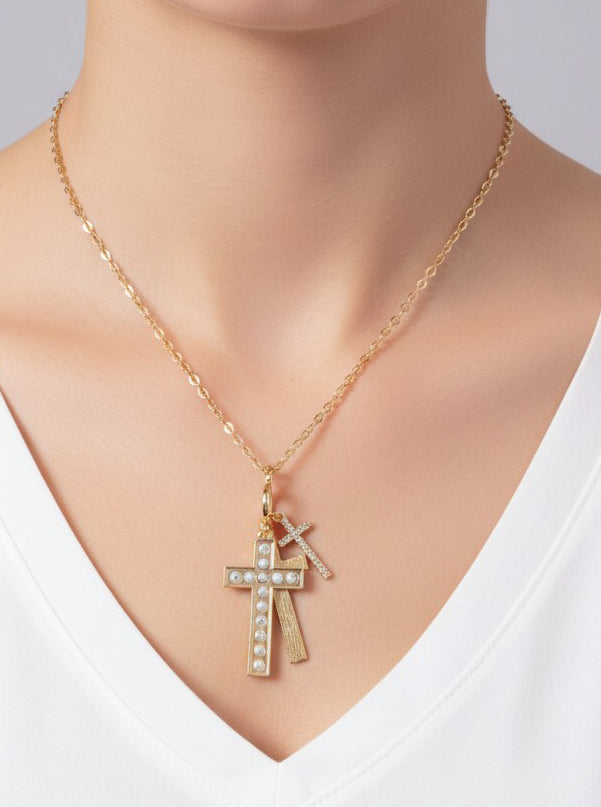 Cross Charm Hammered Pendant Necklace