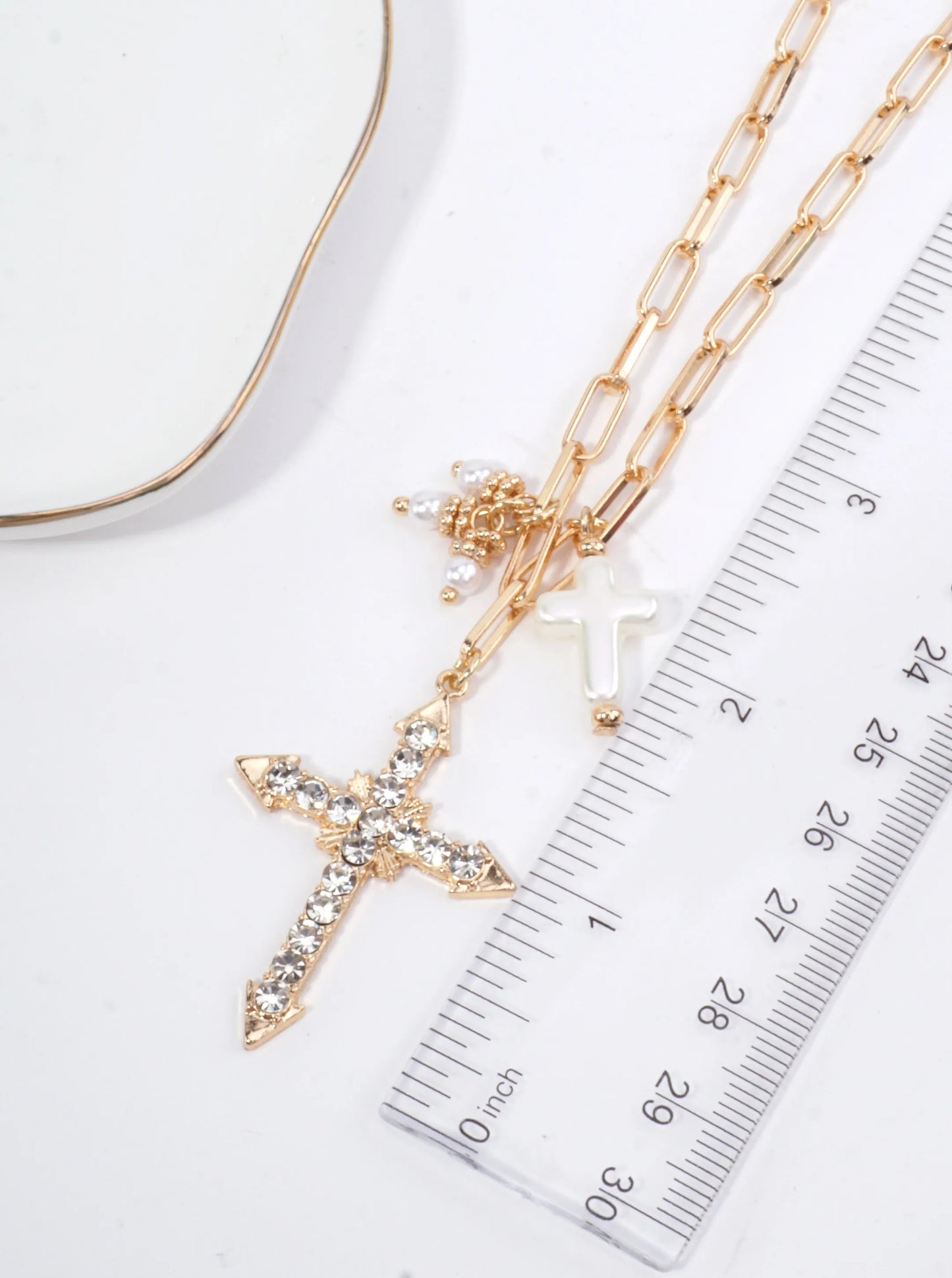 Faceted Rhinestone Cross Pendant Necklace