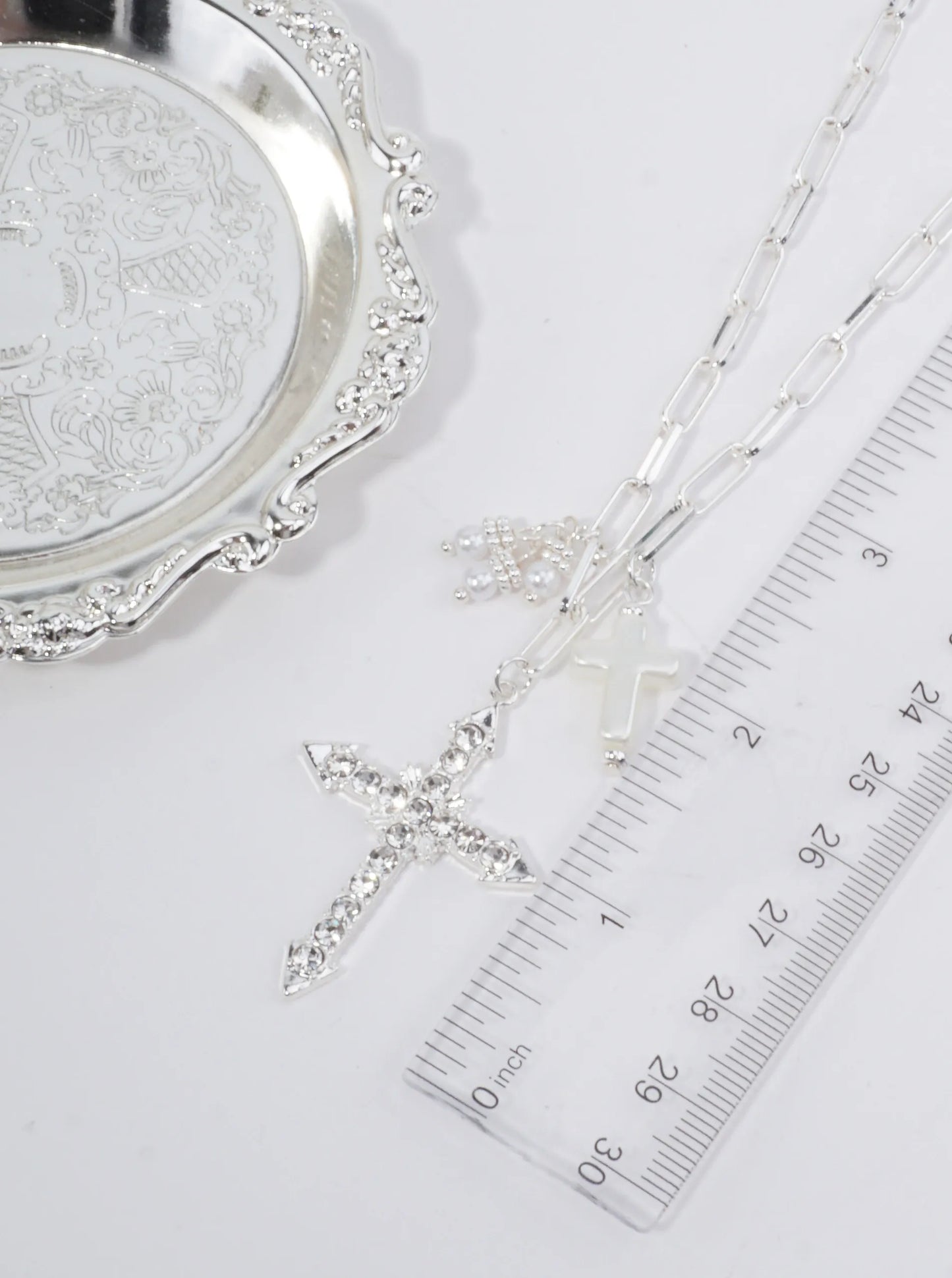 Faceted Rhinestone Cross Pendant Necklace