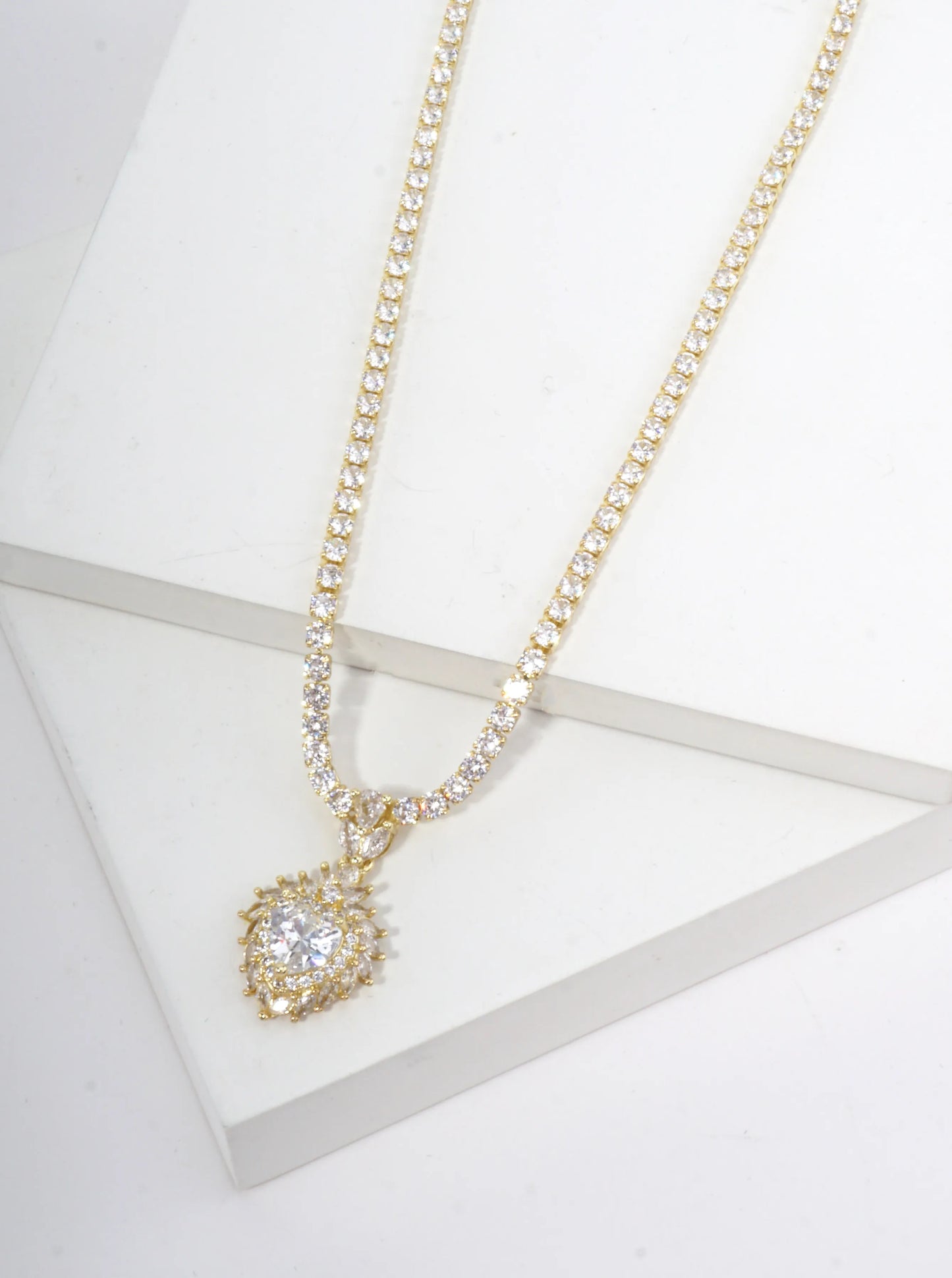 Elegant Heart Pave Tennis Style Necklace