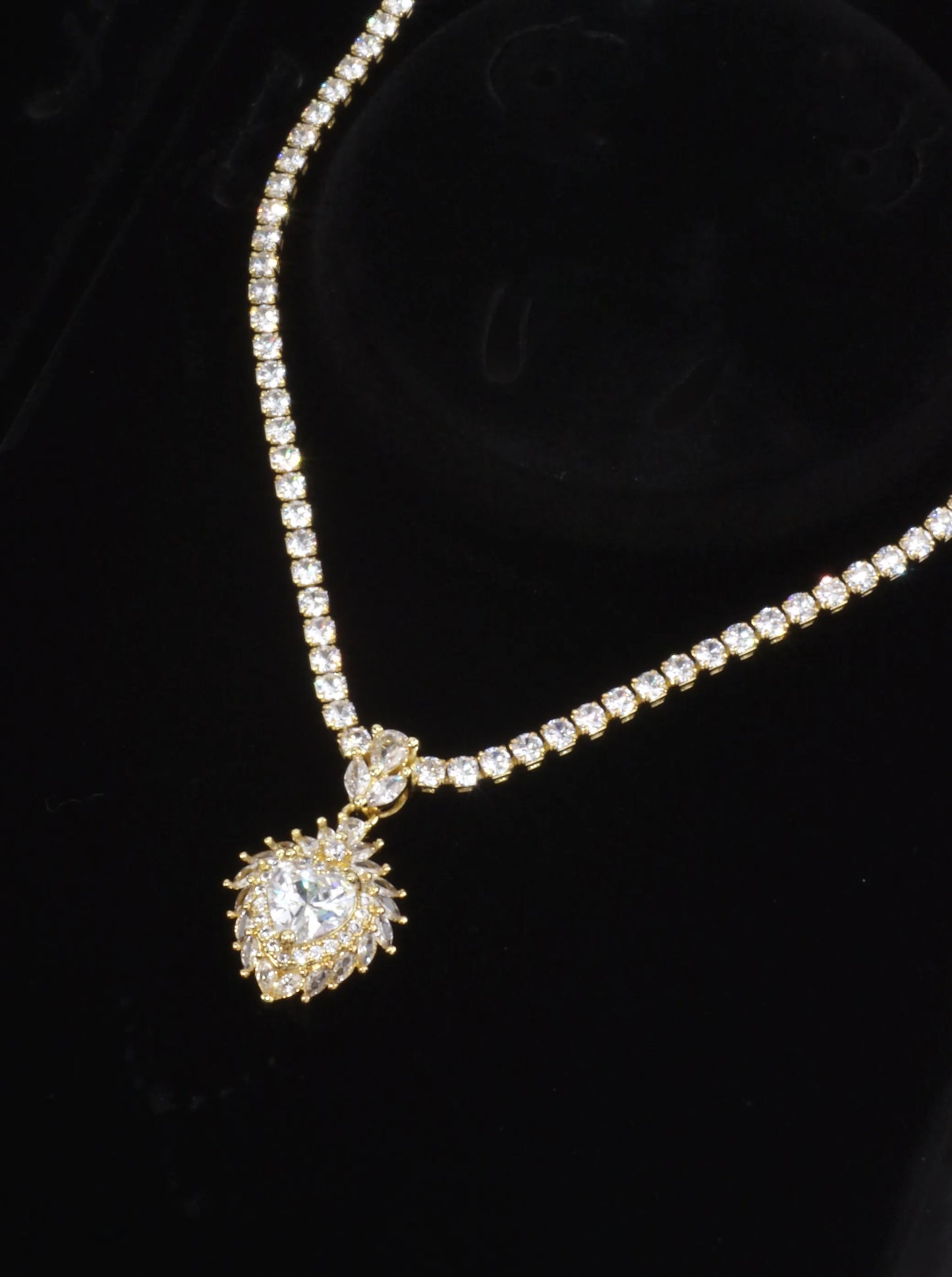 Elegant Heart Pave Tennis Style Necklace