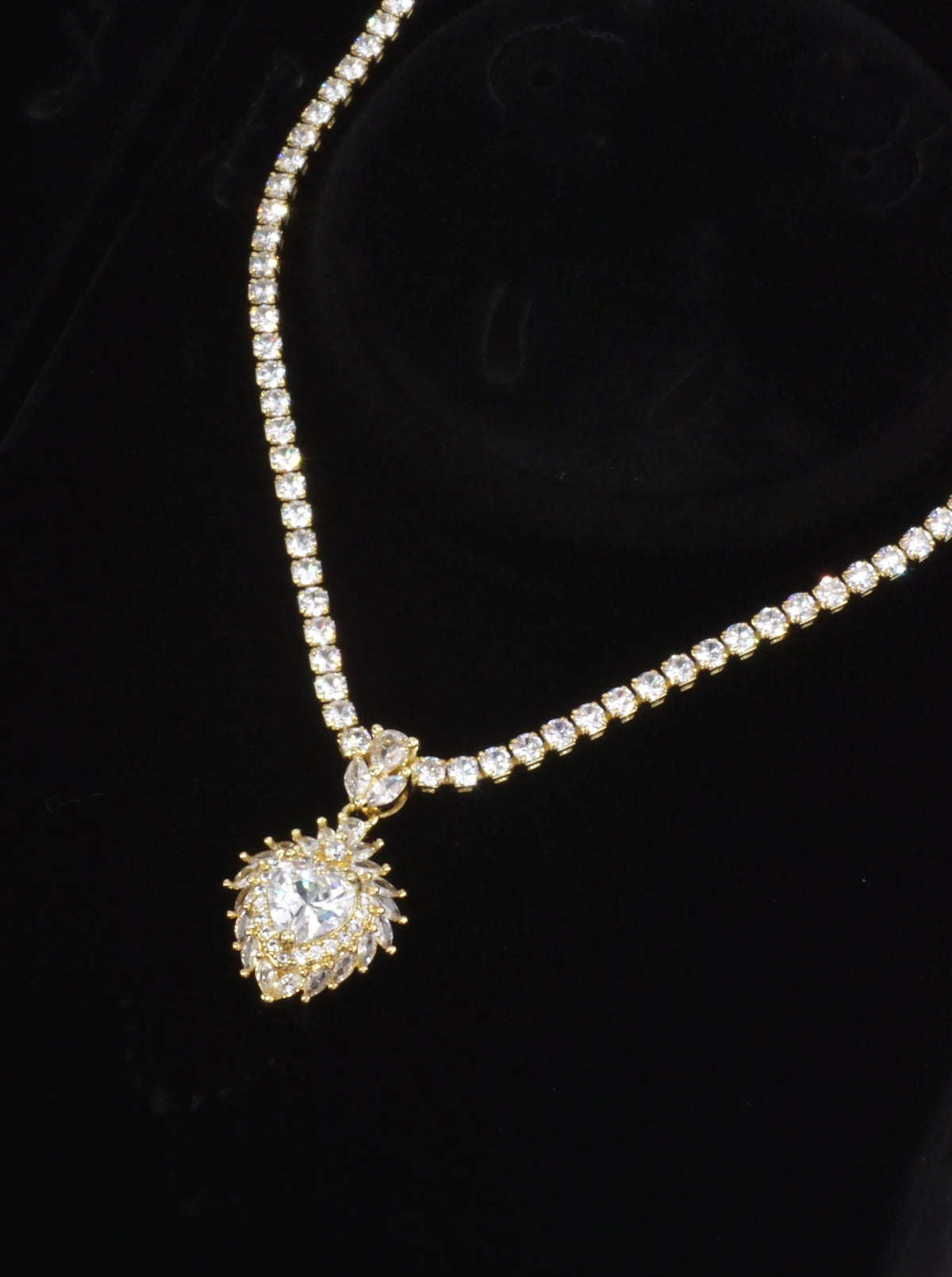 Elegant Heart Pave Tennis Style Necklace