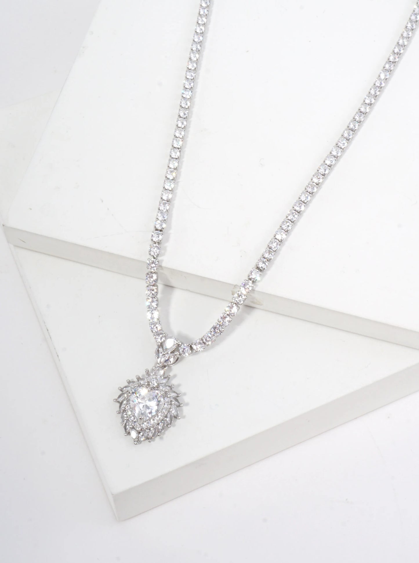 Elegant Heart Pave Tennis Style Necklace