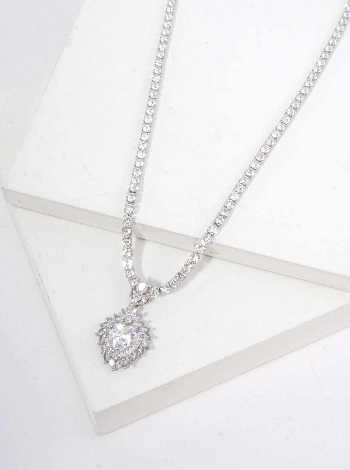 Elegant Heart Pave Tennis Style Necklace
