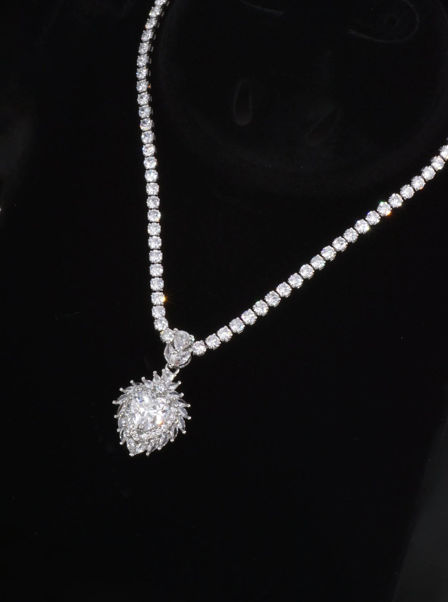 Elegant Heart Pave Tennis Style Necklace