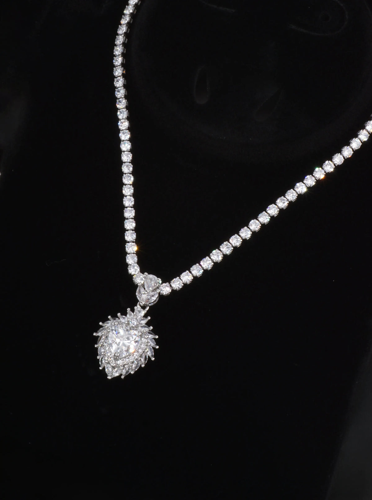 Elegant Heart Pave Tennis Style Necklace