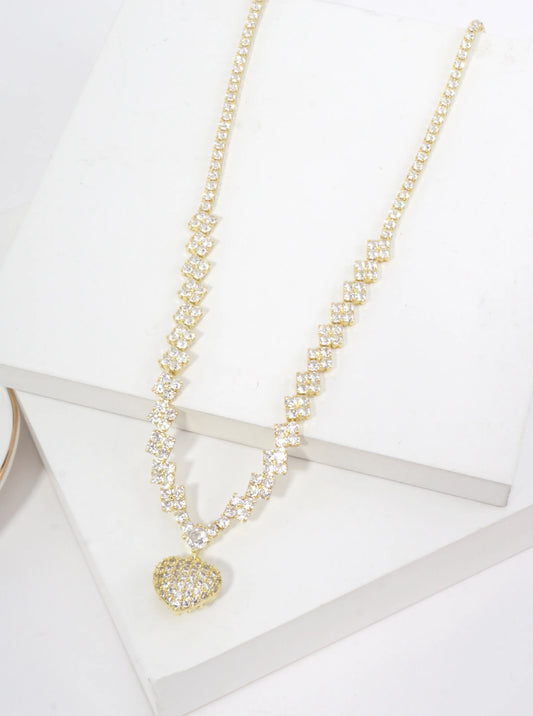 Cubic Zirconia Heart Pave Tennis Necklace