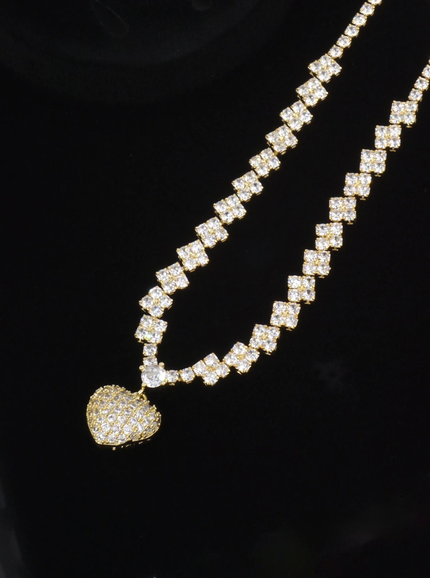 Cubic Zirconia Heart Pave Tennis Necklace