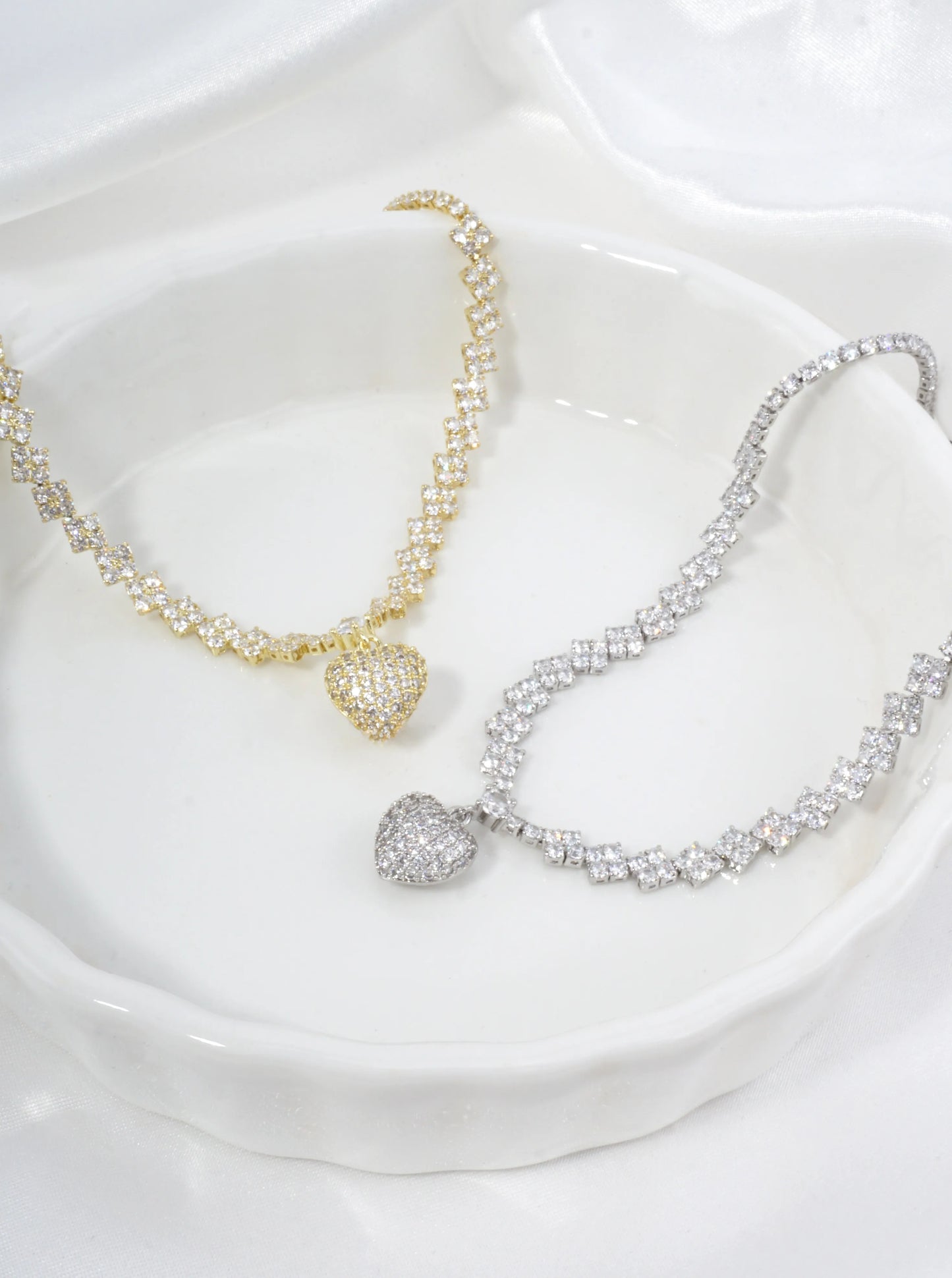 Cubic Zirconia Heart Pave Tennis Necklace