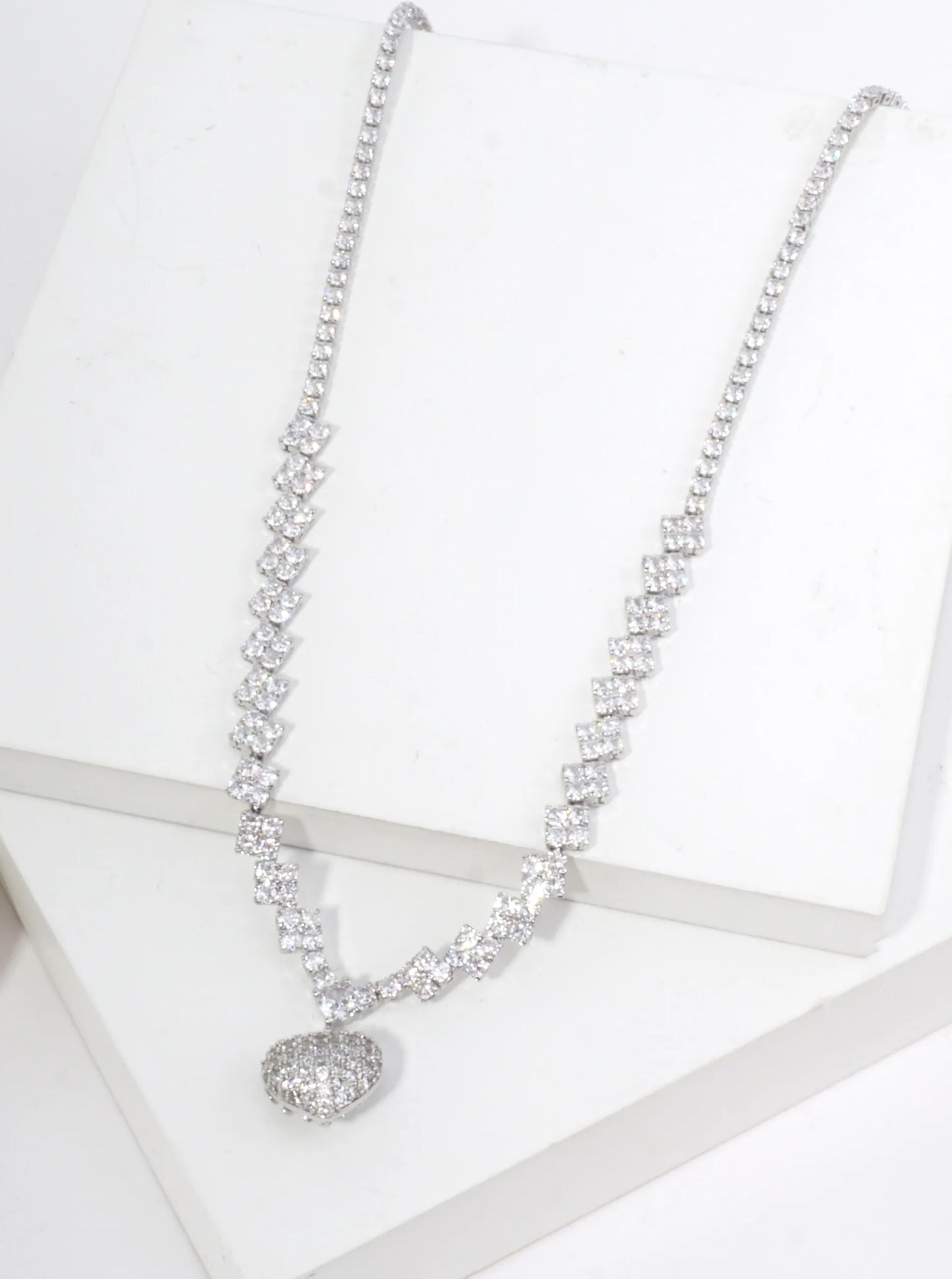 Cubic Zirconia Heart Pave Tennis Necklace