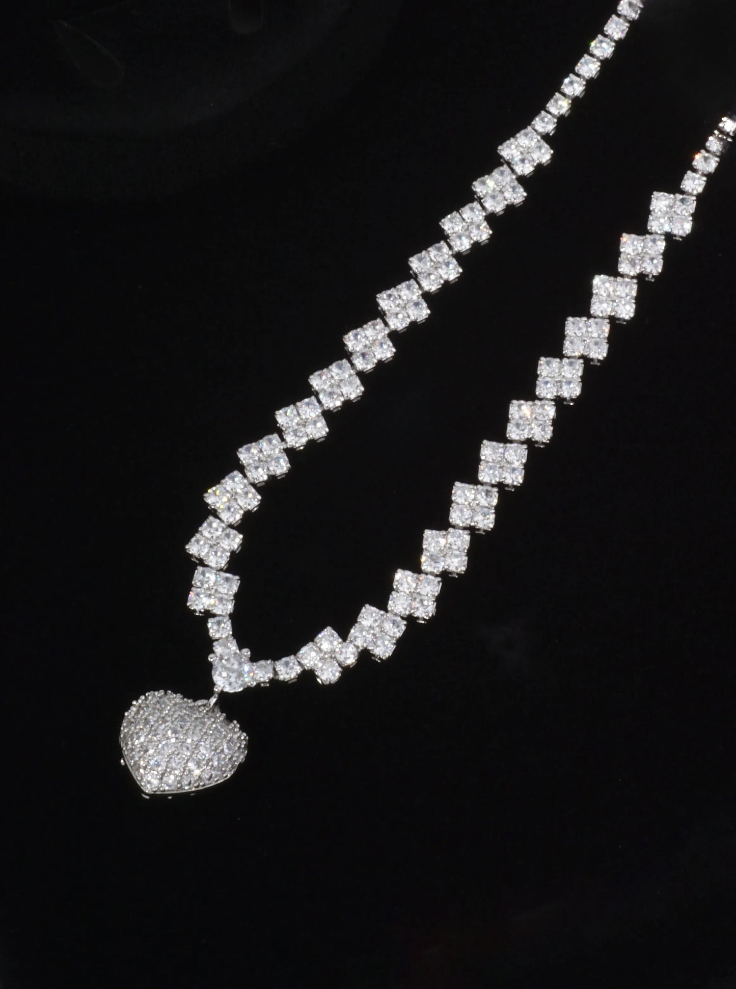 Cubic Zirconia Heart Pave Tennis Necklace