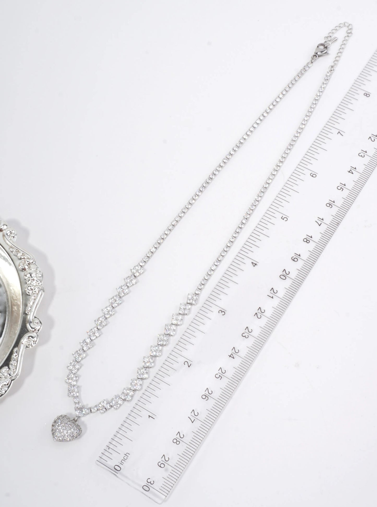 Cubic Zirconia Heart Pave Tennis Necklace