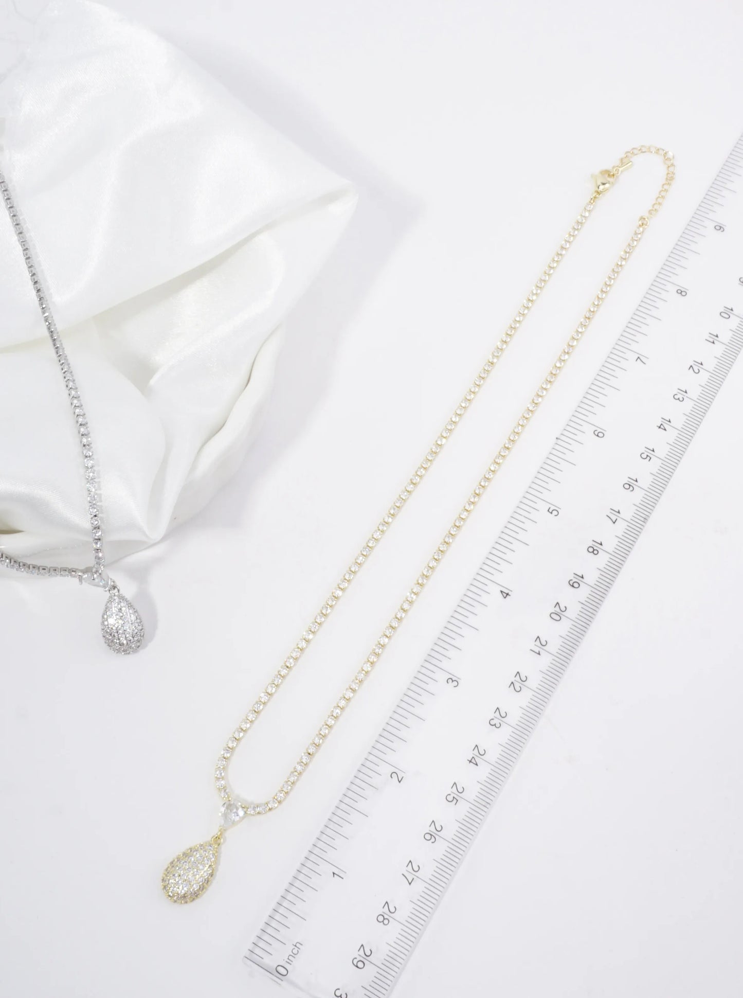 Sculptural Pave Teardrop Tennis Necklace