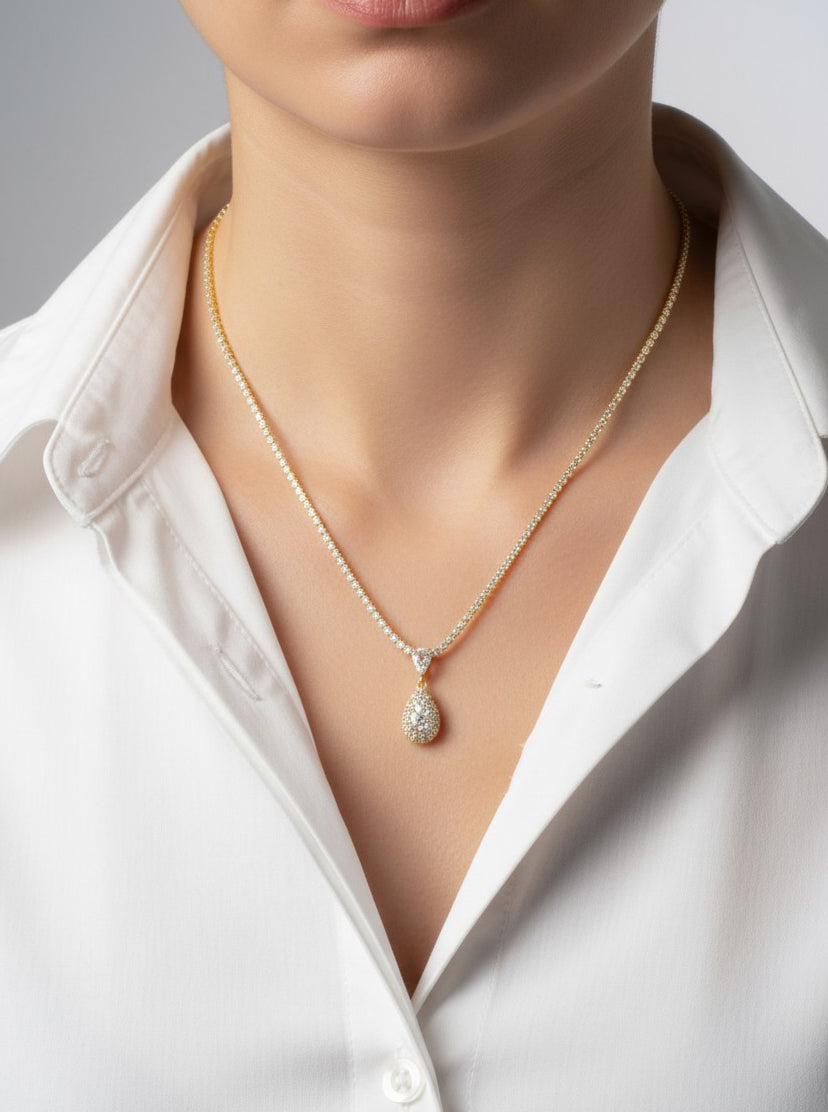 Sculptural Pave Teardrop Tennis Necklace