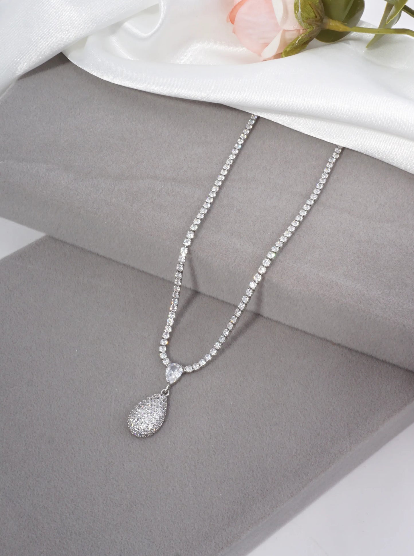 Sculptural Pave Teardrop Tennis Necklace