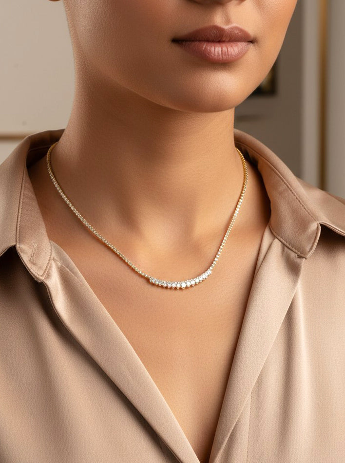 Faceted Artistic Cubic Zirconia Tennis Necklace