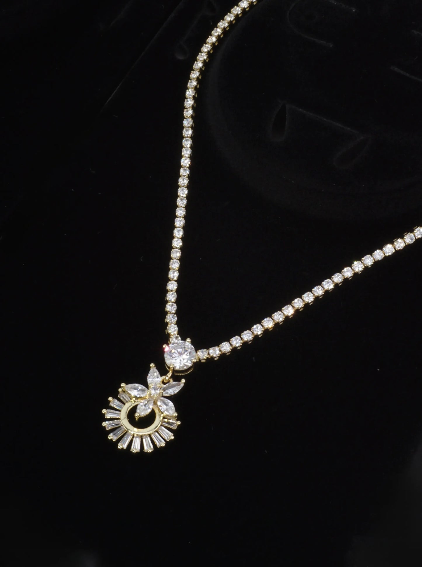 Cubic Zirconia Flower Tennis Necklace
