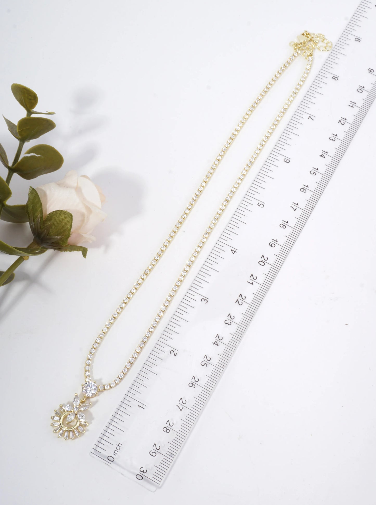 Cubic Zirconia Flower Tennis Necklace