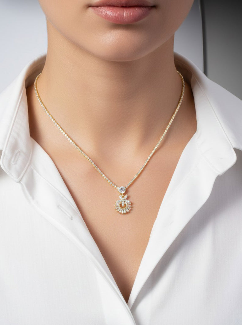 Cubic Zirconia Flower Tennis Necklace
