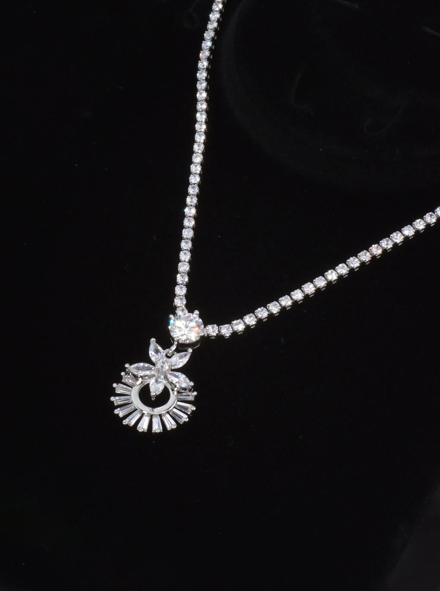 Cubic Zirconia Flower Tennis Necklace